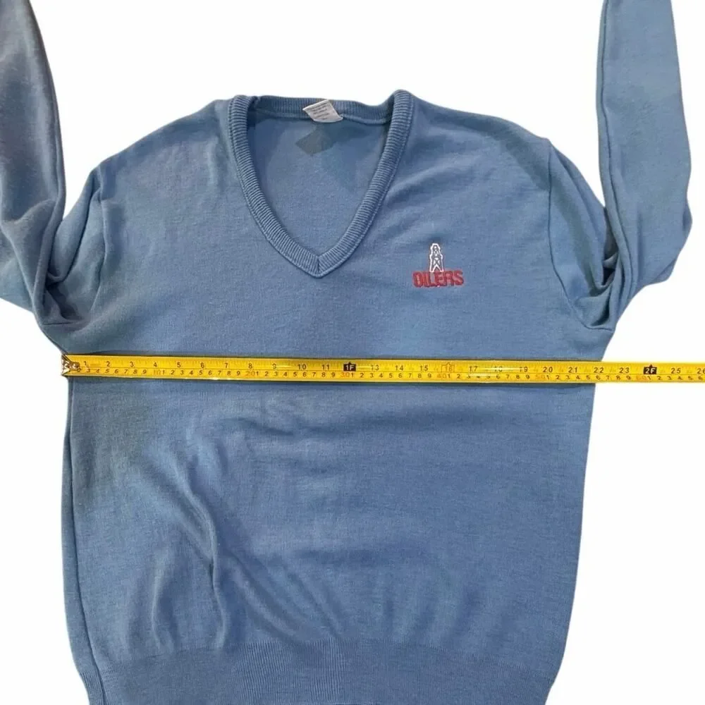 Houston Oilers Vintage Garan NFL Blue V Neck Pullover Sweater Made in USA Large